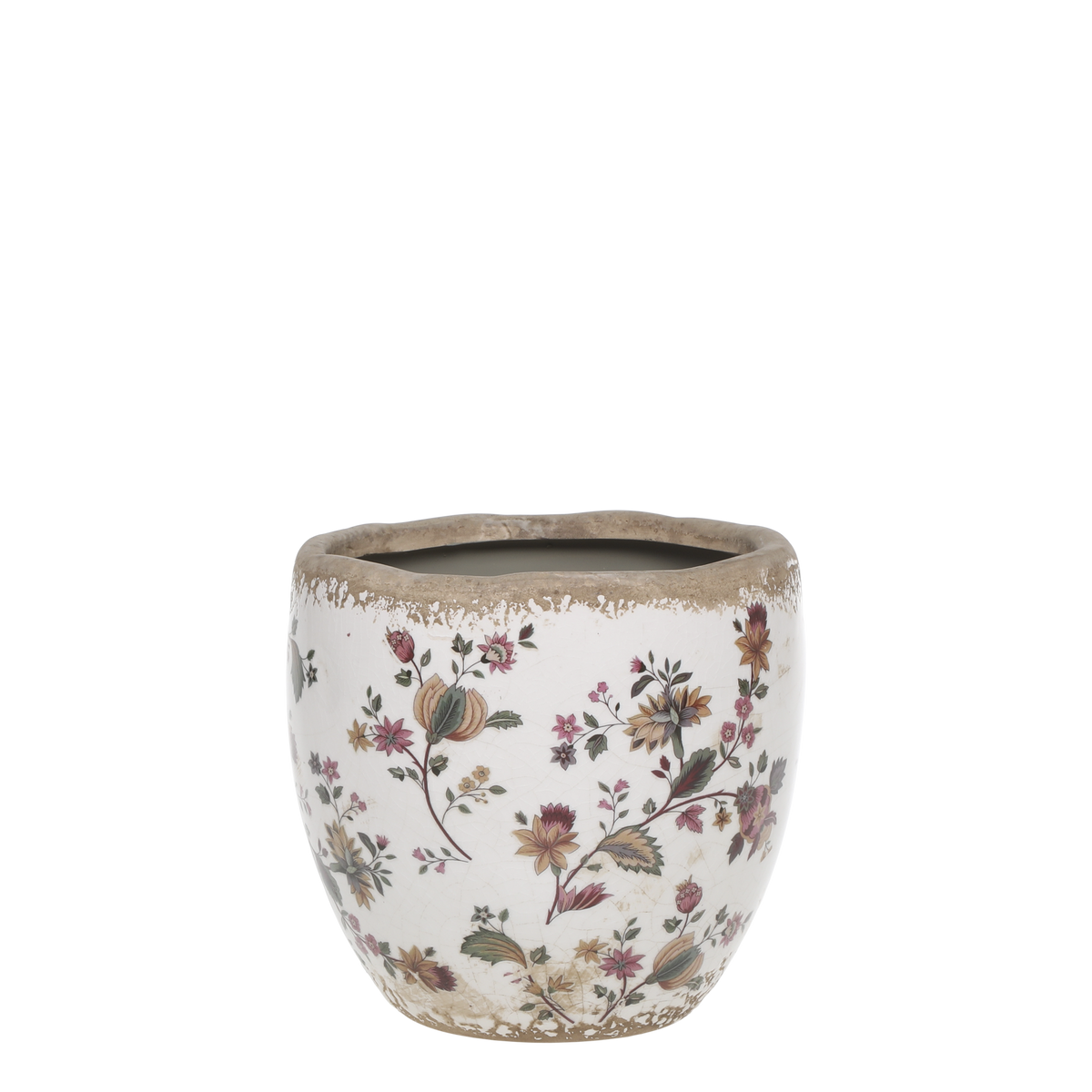 Nancy Planter w. floral motif H13/D15 cm cream