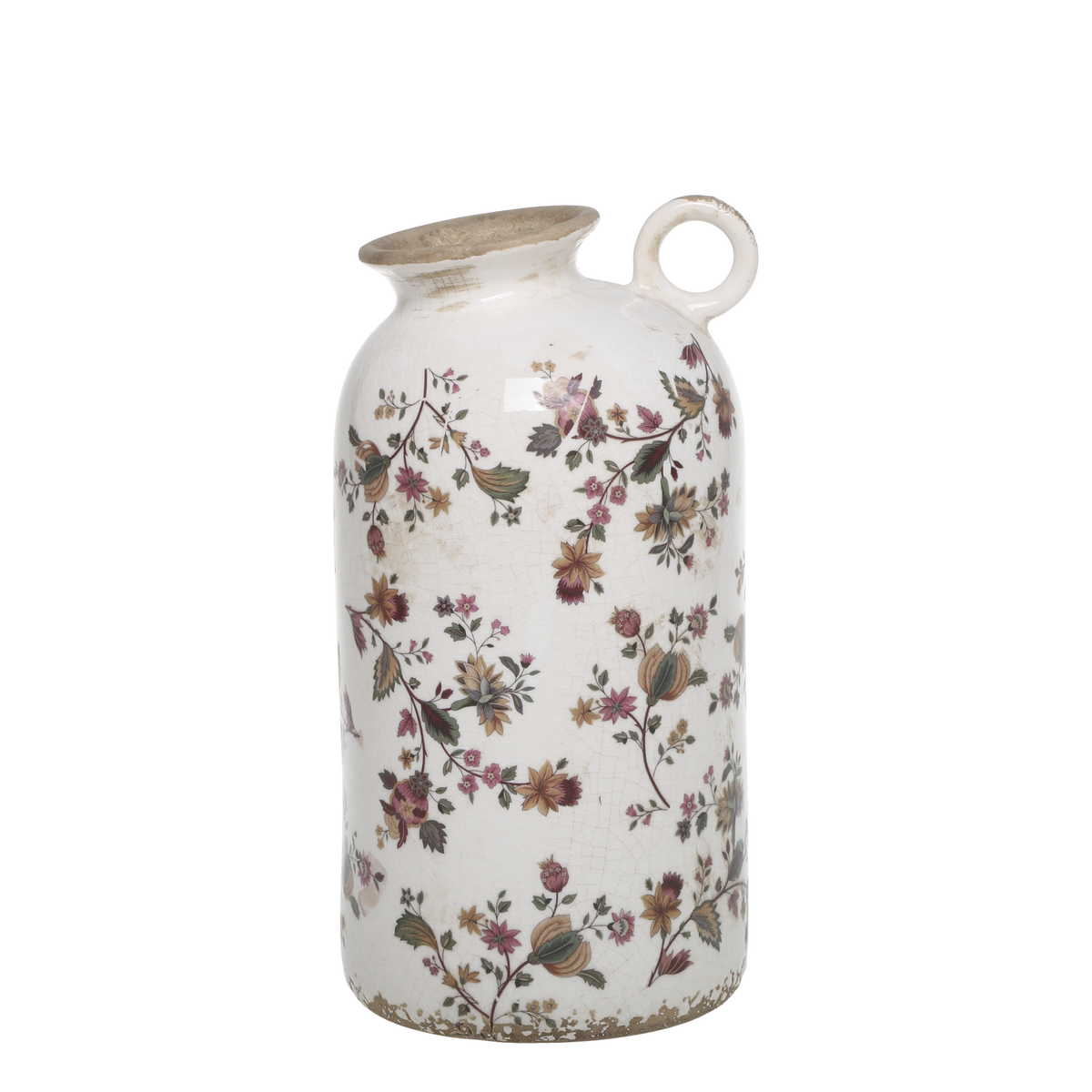 Nancy Bottle w. floral motif H26/D14 cm cream