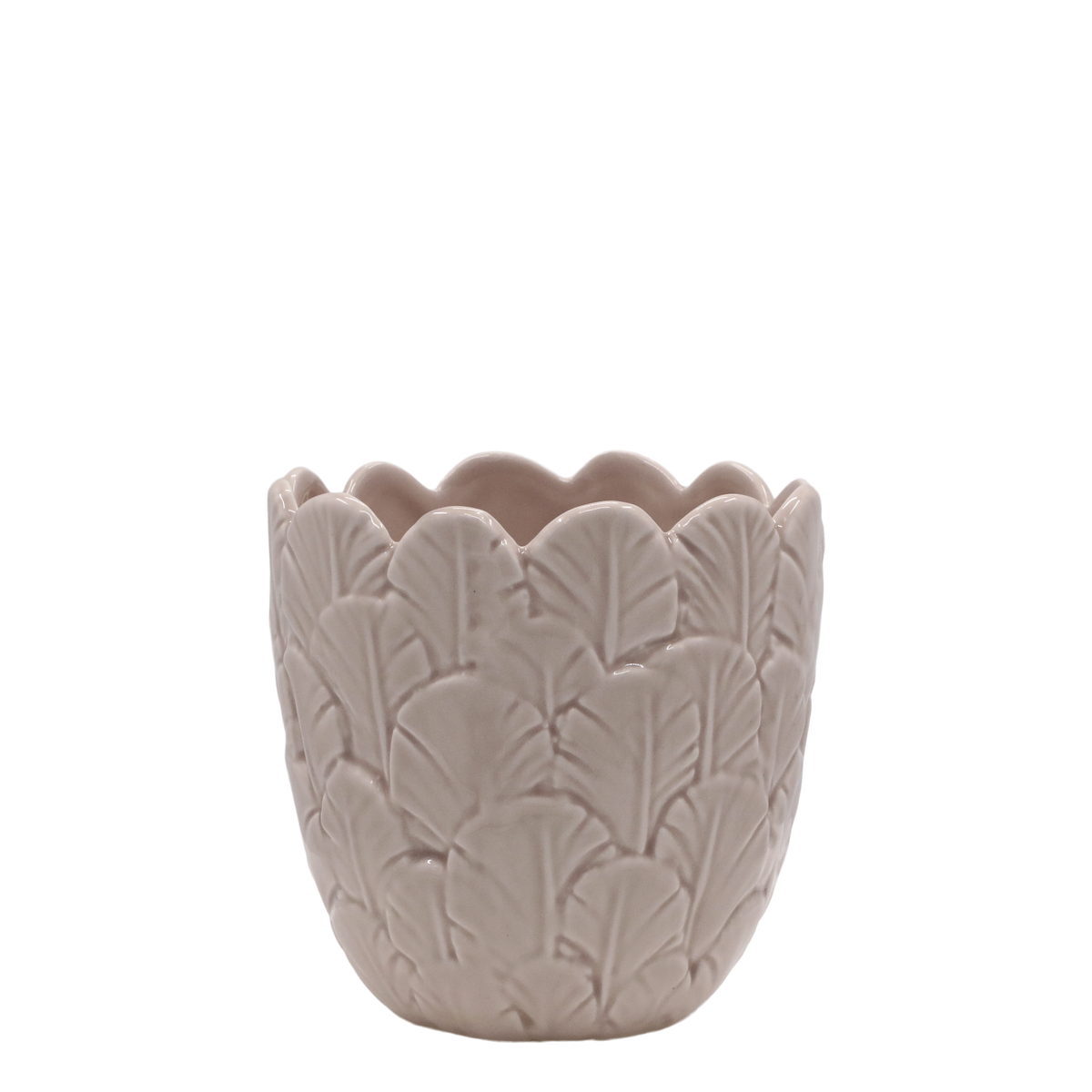 Fayence Planter w. flowers H11.5/D12 cm taupe