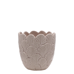 Fayence Planter w. flowers H11.5/D12 cm taupe