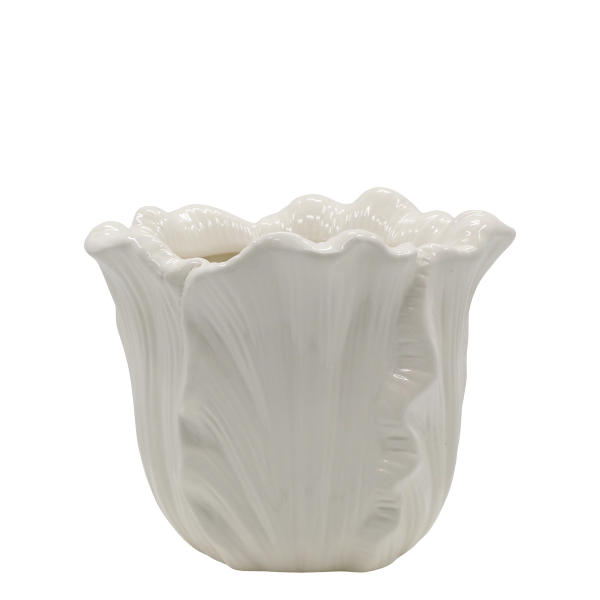 Fayence Planter w. leaves H16/D18 cm cream