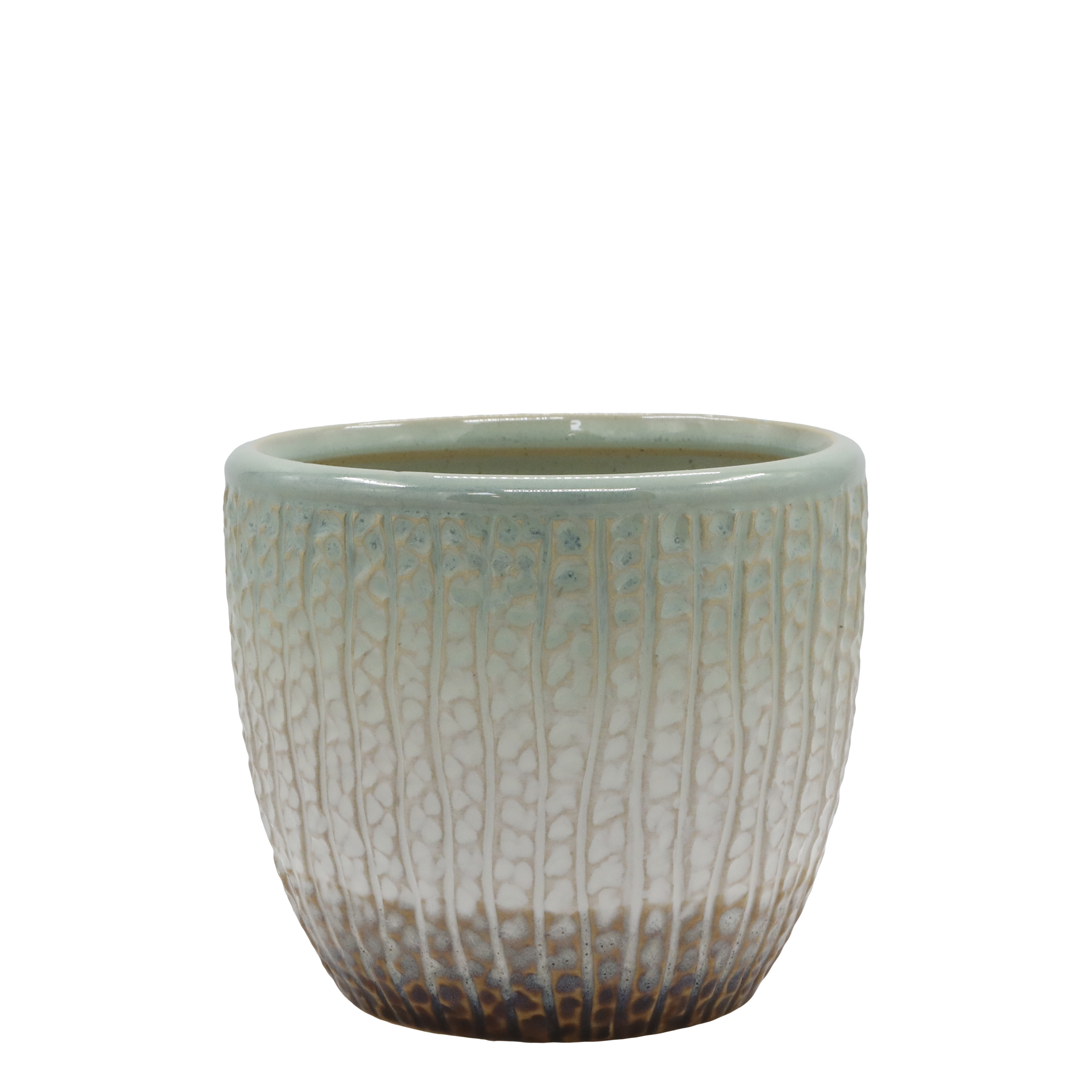 Fayence Planter w. pattern H13/D14 cm verte