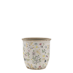 Cavaillon Planter w. floral motif H14.5/D14.5 cm cream