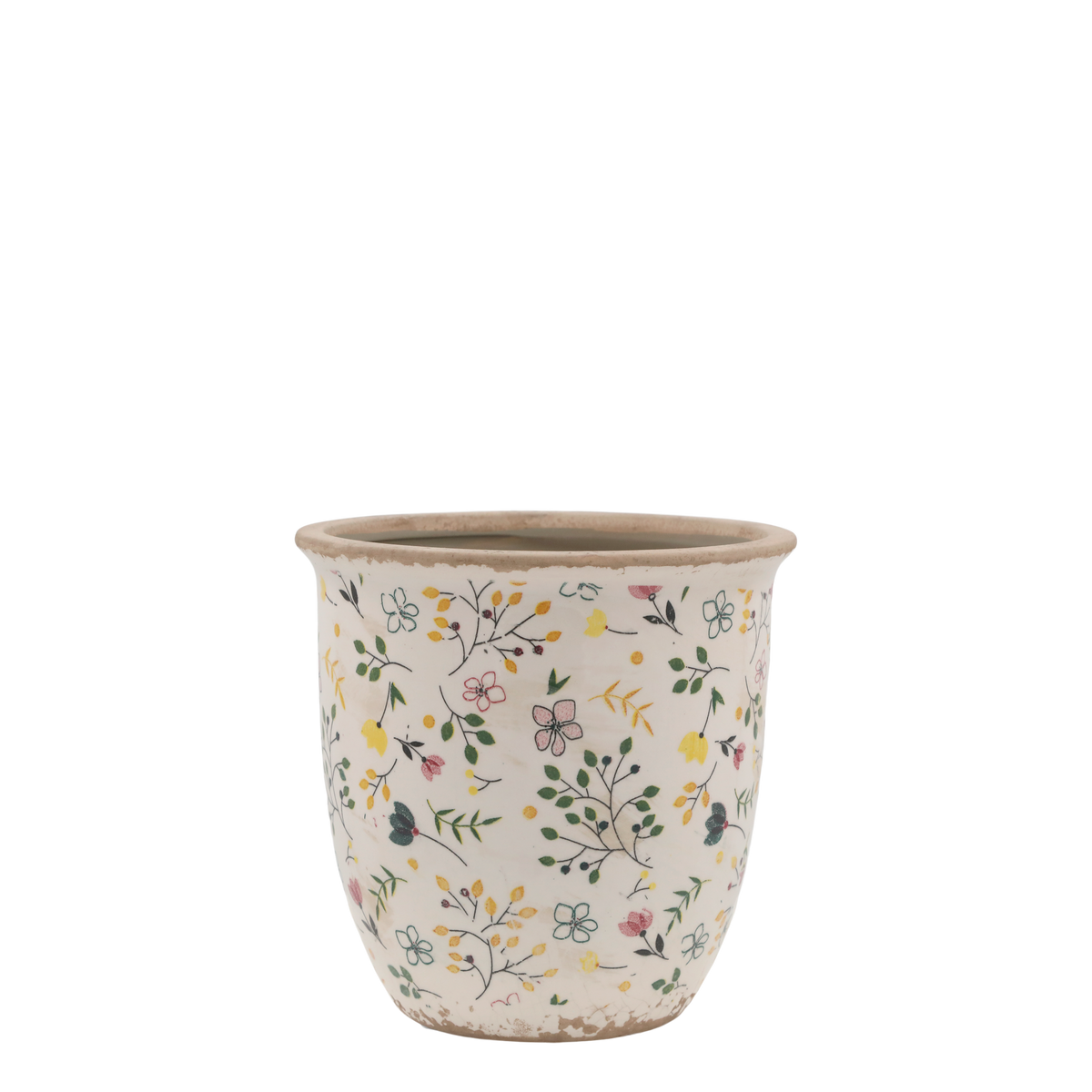 Cavaillon Planter w. floral motif H16.5/D17 cm cream