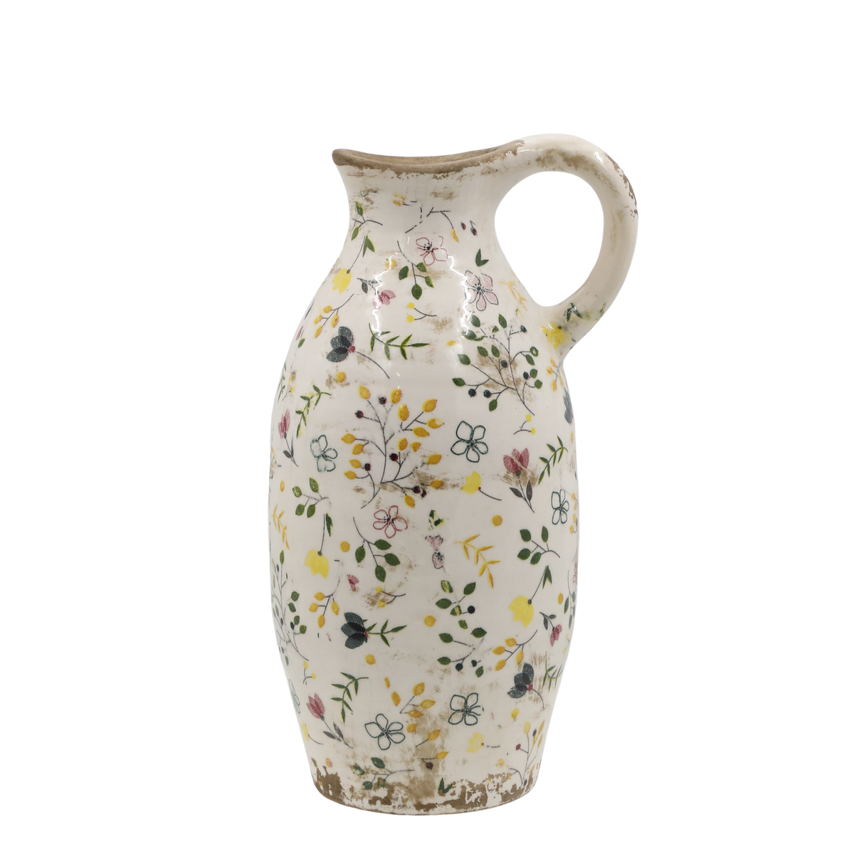 Cavaillon Bottle w. floral motif H27/D15.5 cm cream