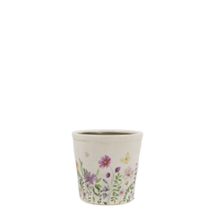 Avignon Planter w. floral motif H10/D11 cm cream