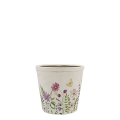 Avignon Planter w. floral motif H13.5/D14.5 cm cream