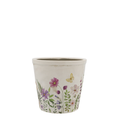 Avignon Planter w. floral motif H16/D16.5 cm cream