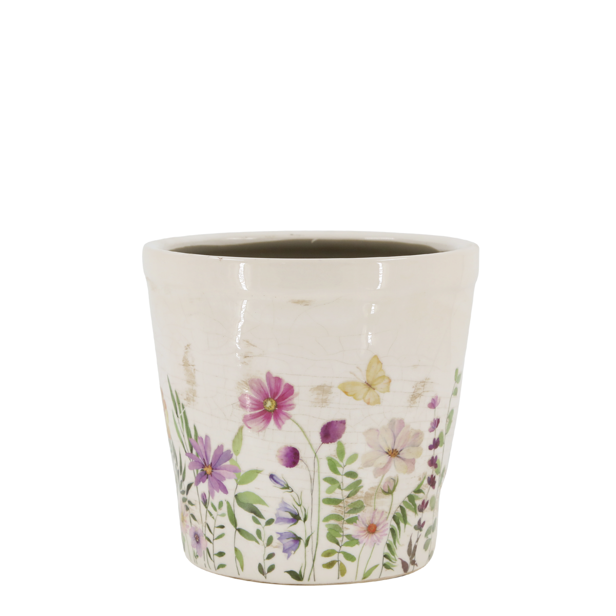 Avignon Planter w. floral motif H19.5/D21 cm cream