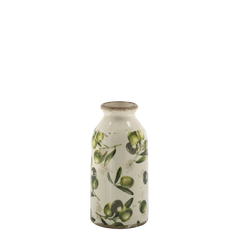 Olive Bottle w. olive pattern H15.5/D7.5 cm cream