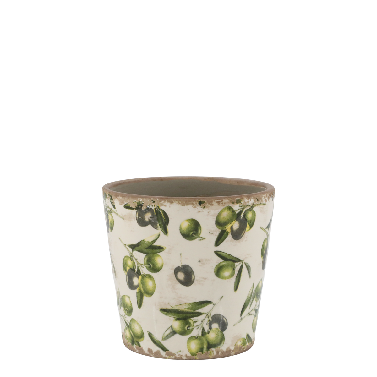 Olive Planter w. olive pattern H13/D14 cm cream