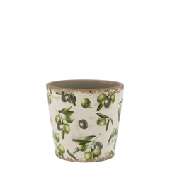 Olive Planter w. olive pattern H13/D14 cm cream