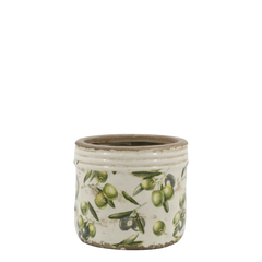 Olive Planter w. olive pattern H11.5/D13 cm cream