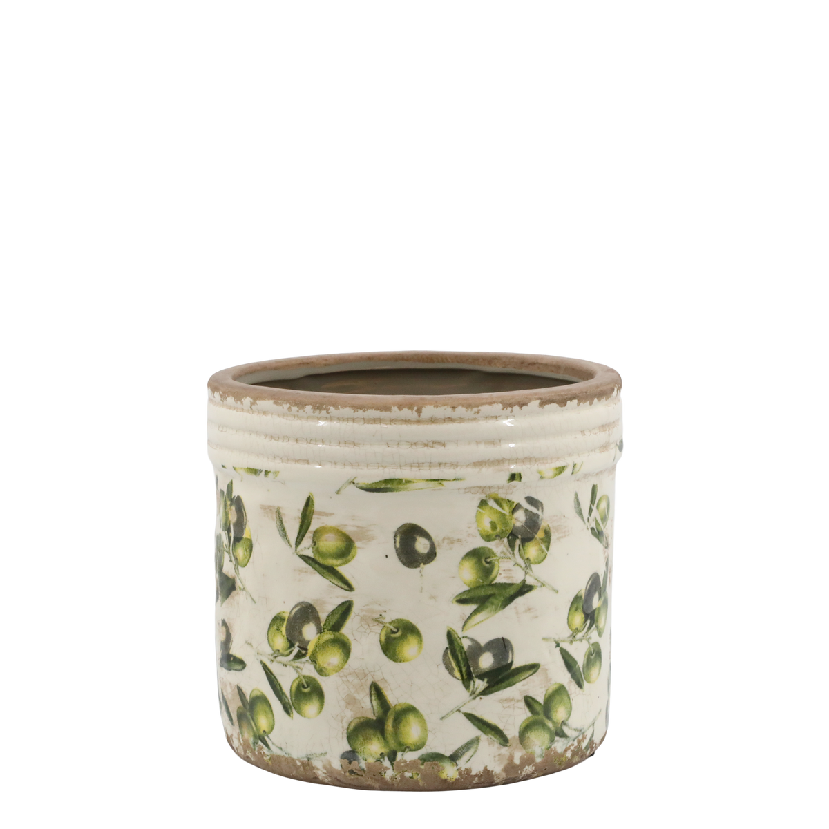 Olive Planter w. olive pattern H15.5/D17 cm cream