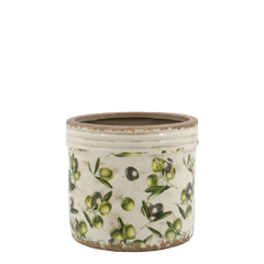 Olive Planter w. olive pattern H15.5/D17 cm cream