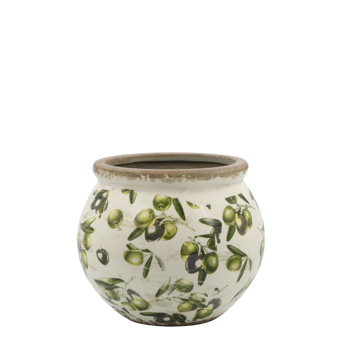 Olive Planter w. olive pattern H14/D17 cm cream