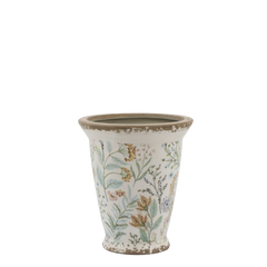 Maxime Planter w. flower pattern H15.5/D13.5 cm cream