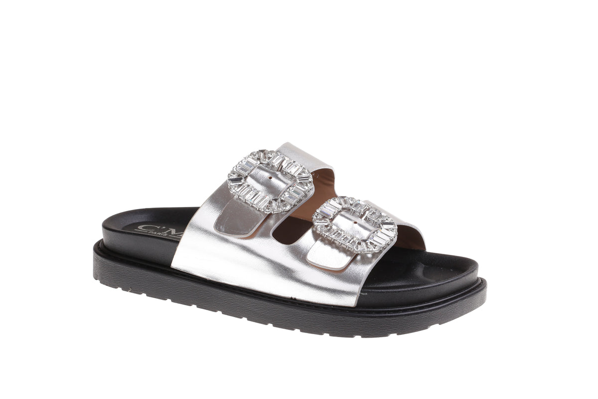 Slip on sandaler med bling broche