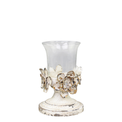 Candlestick w. flower decor H18/D12 cm antique cream