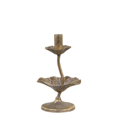 Candlestick w. leaf decor H20/D12.5 cm antique brass