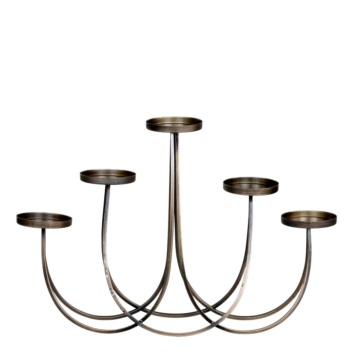 Candlestick w. 5 holders for pillar candle H28/L44/W10 cm antique brass