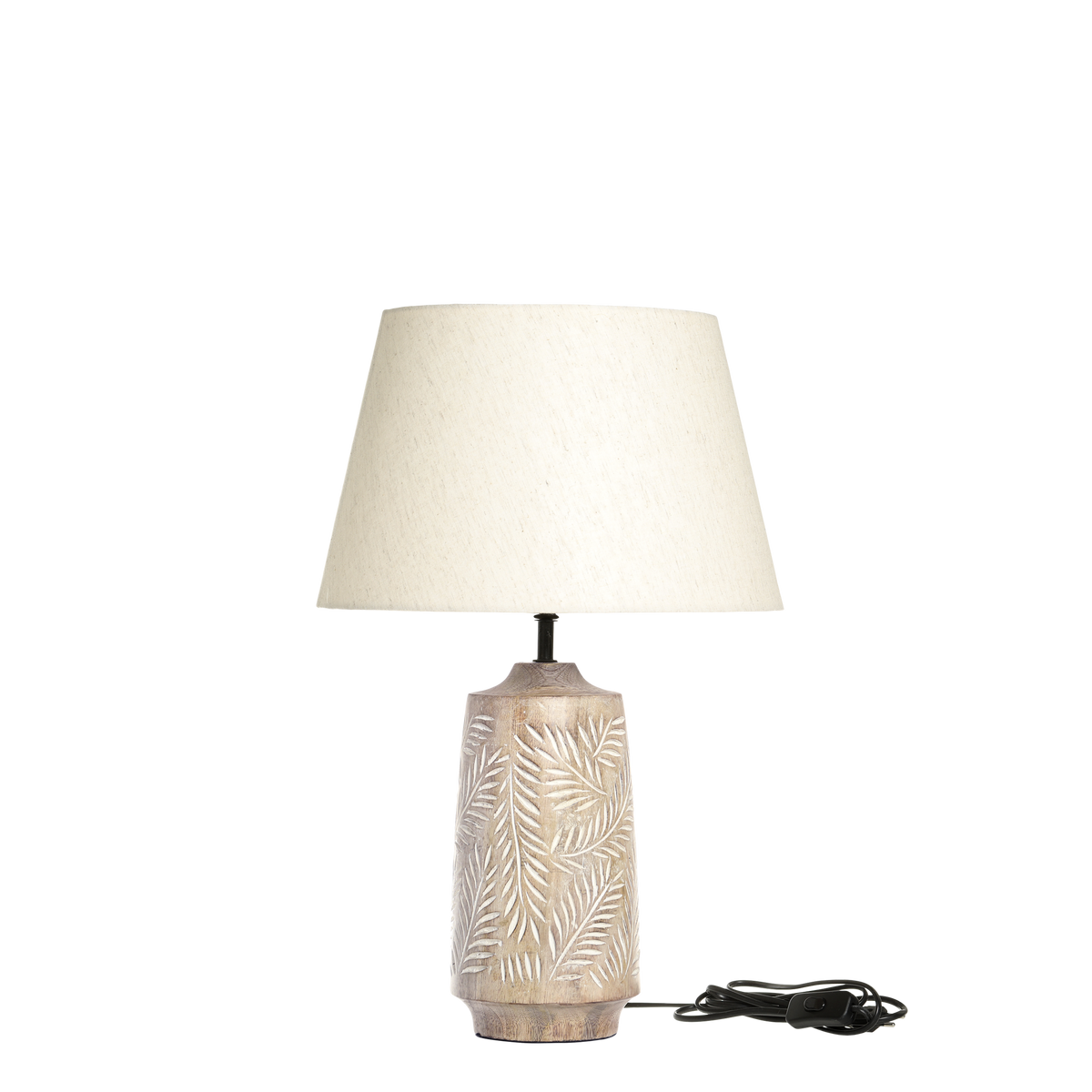 Table Lamp w. wooden base & linen lamp shade H57/D37 cm nature