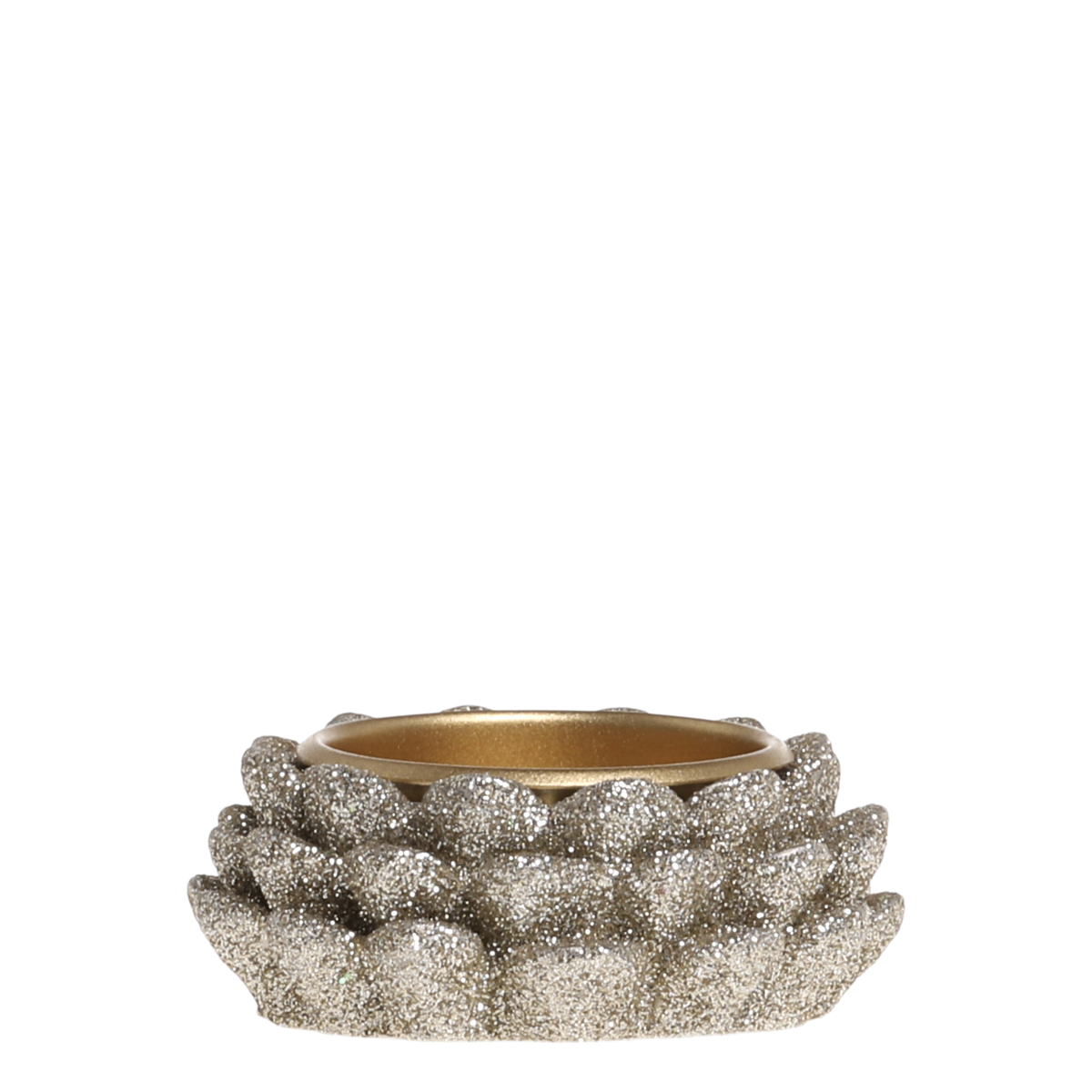 Tealight Holder w. glitter H3/D7 cm champagne