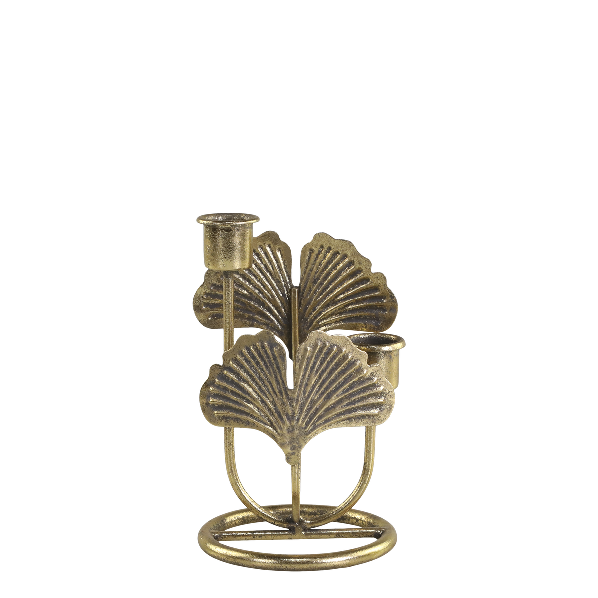 Candlestick w. 2 holders w. leaves H16/L9.5/W9.5 cm antique brass