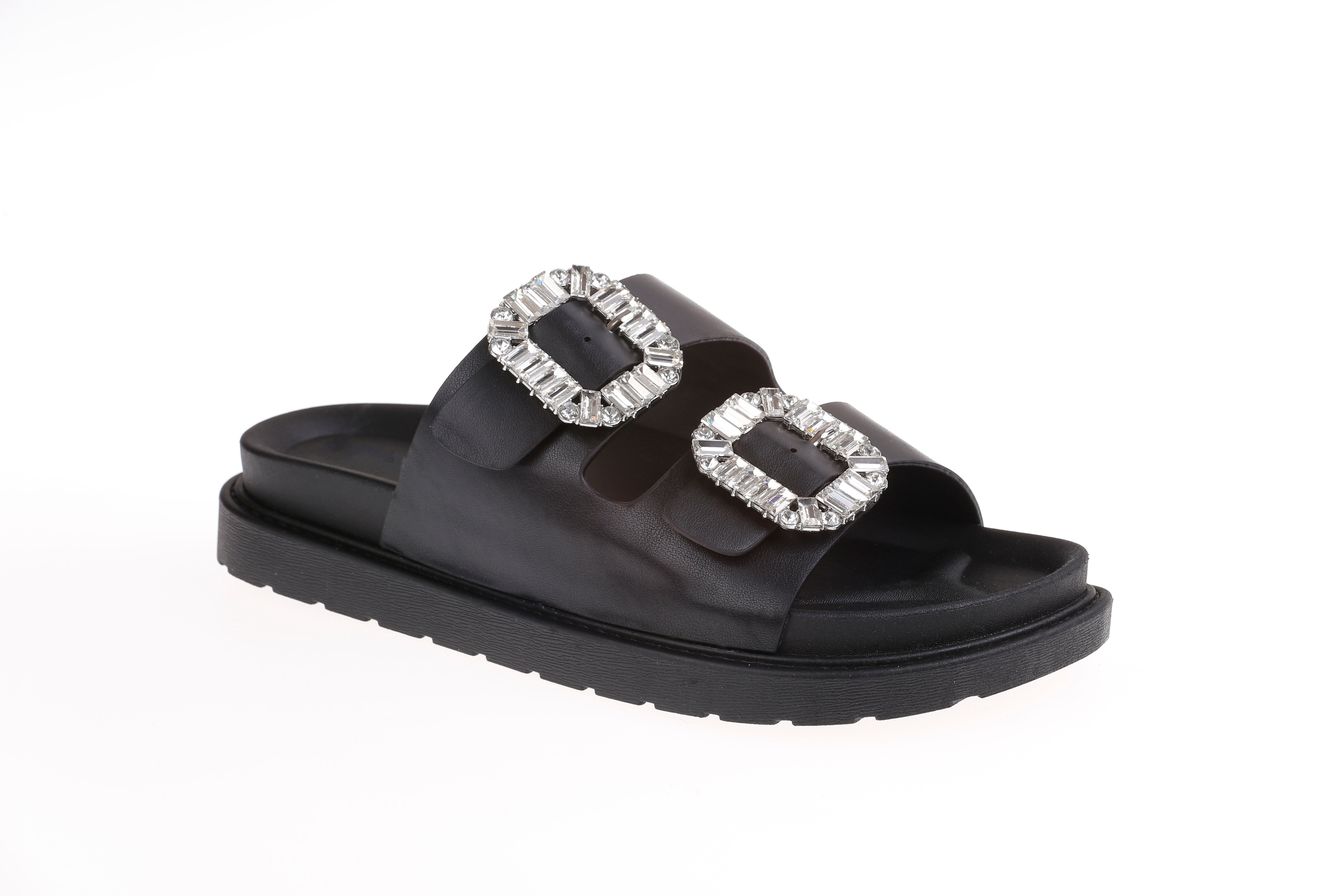 Slip on sandaler med bling broche