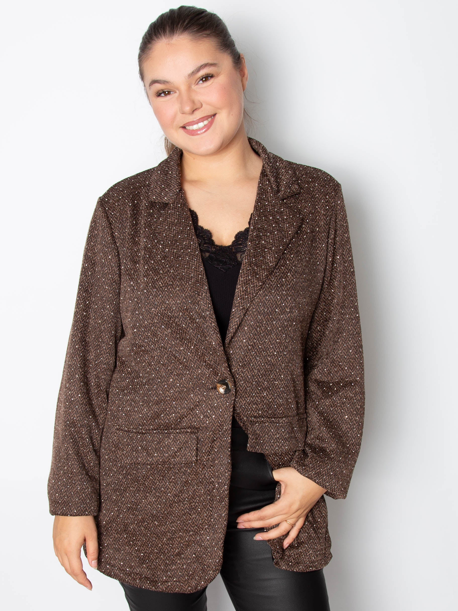 Tweed blazer jakke med bling