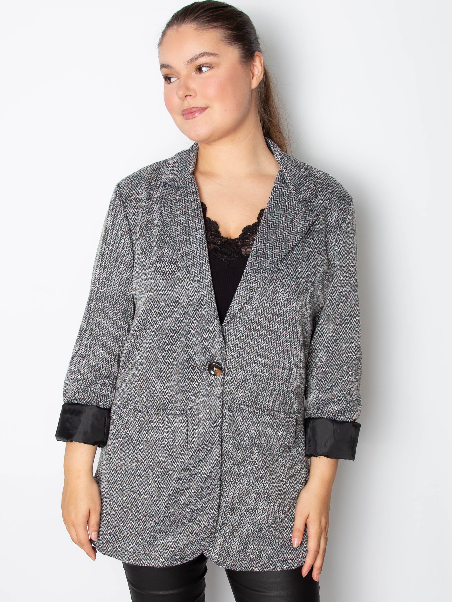 Tweed blazer jakke med bling