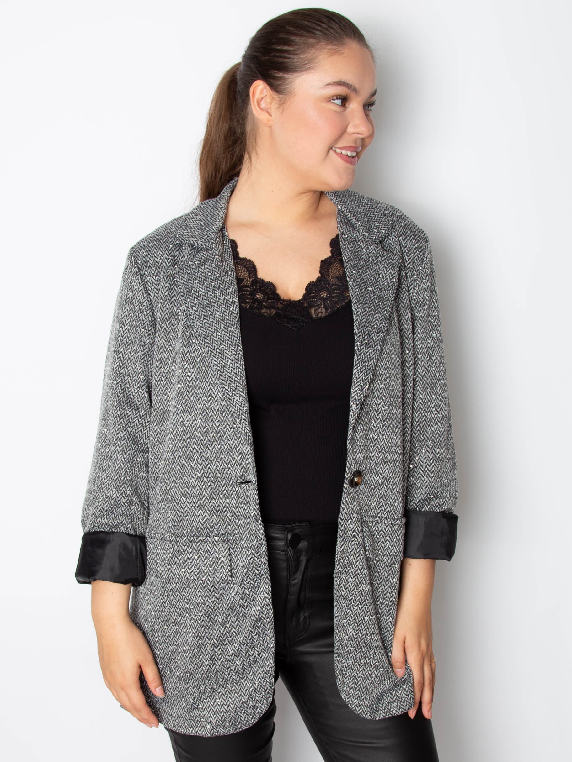 Tweed blazer jakke med bling