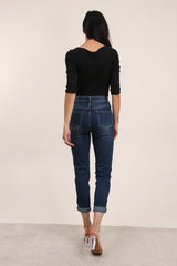 Mom fit jeans med fold dark wash