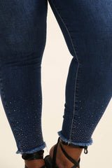 Jeans med bling ved ankel darkwash plus size