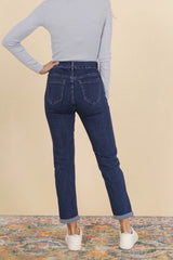 Straightleg jeans med fold darkwash