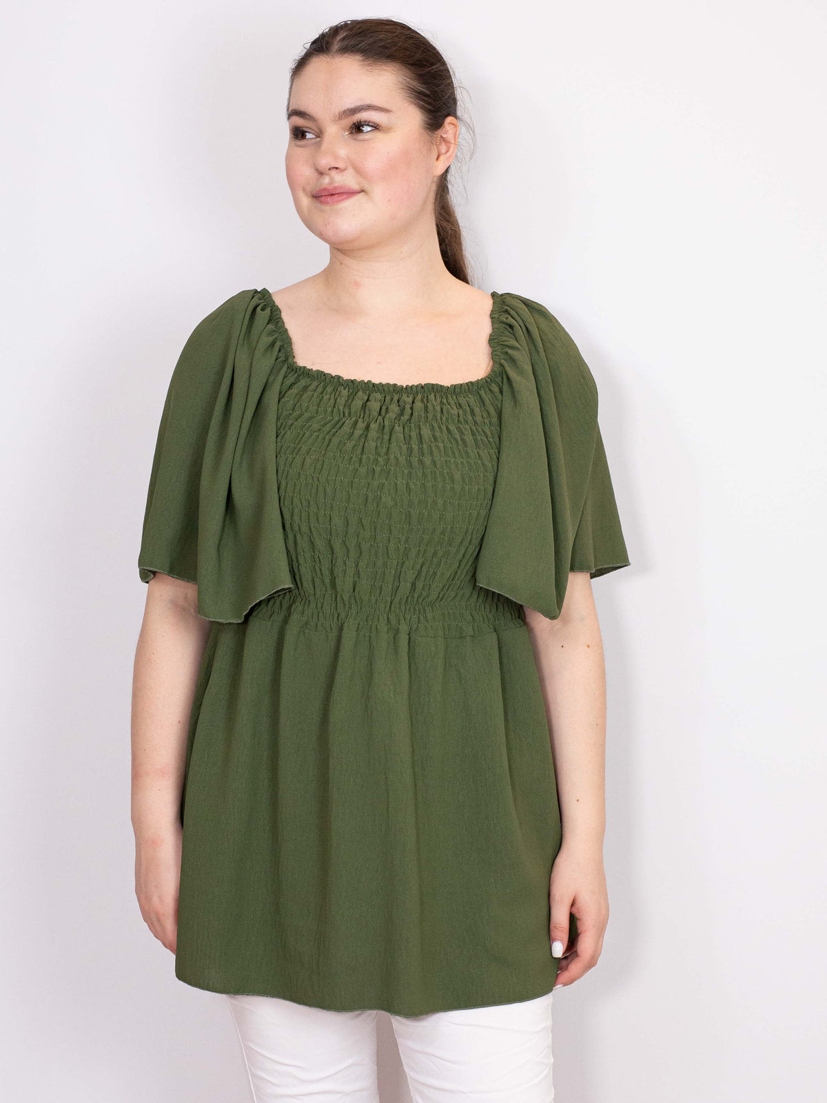 Smock bluse med vidde ærme - Brystmål 130cm