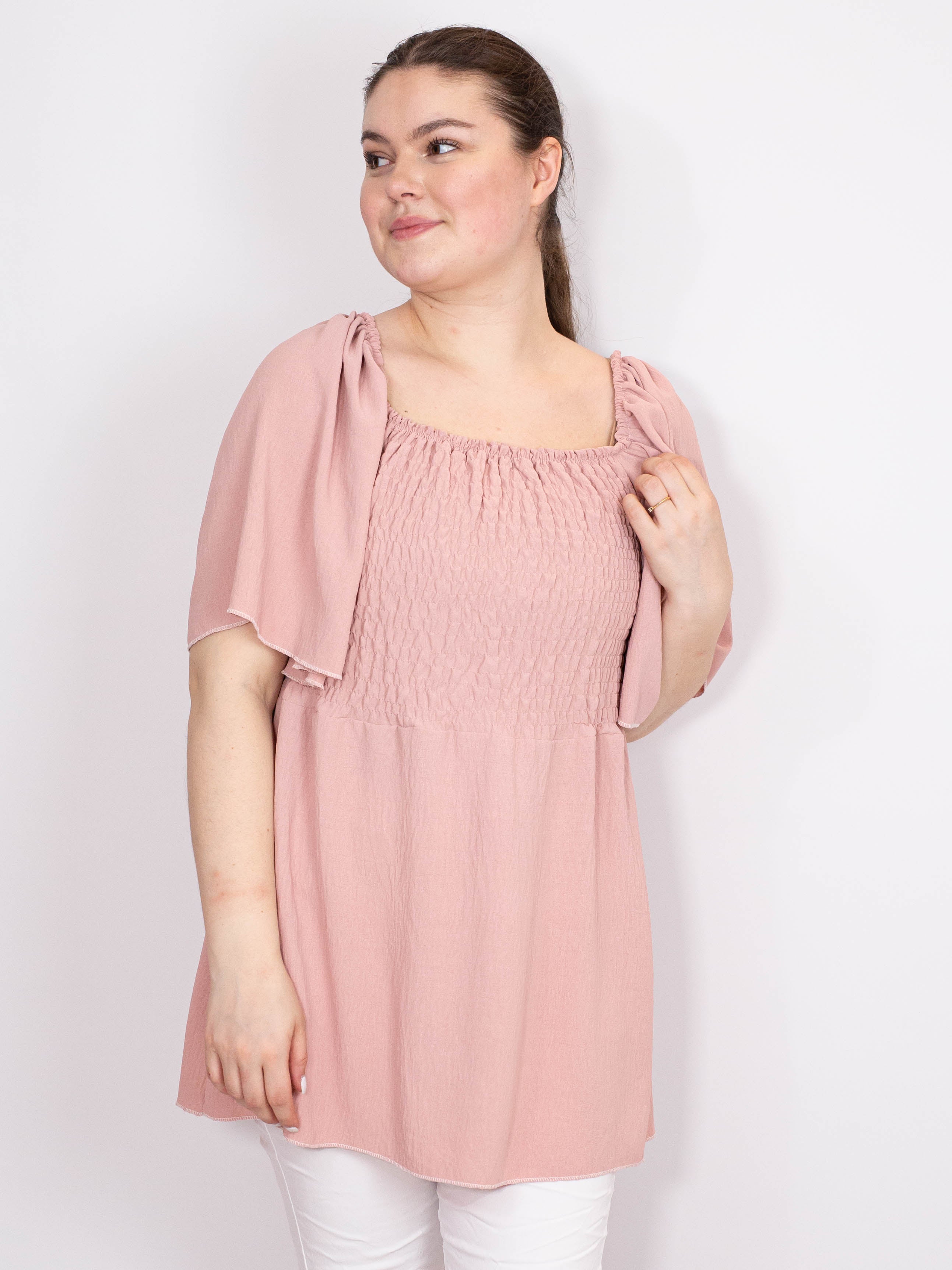 Smock bluse med vidde ærme - Brystmål 130cm