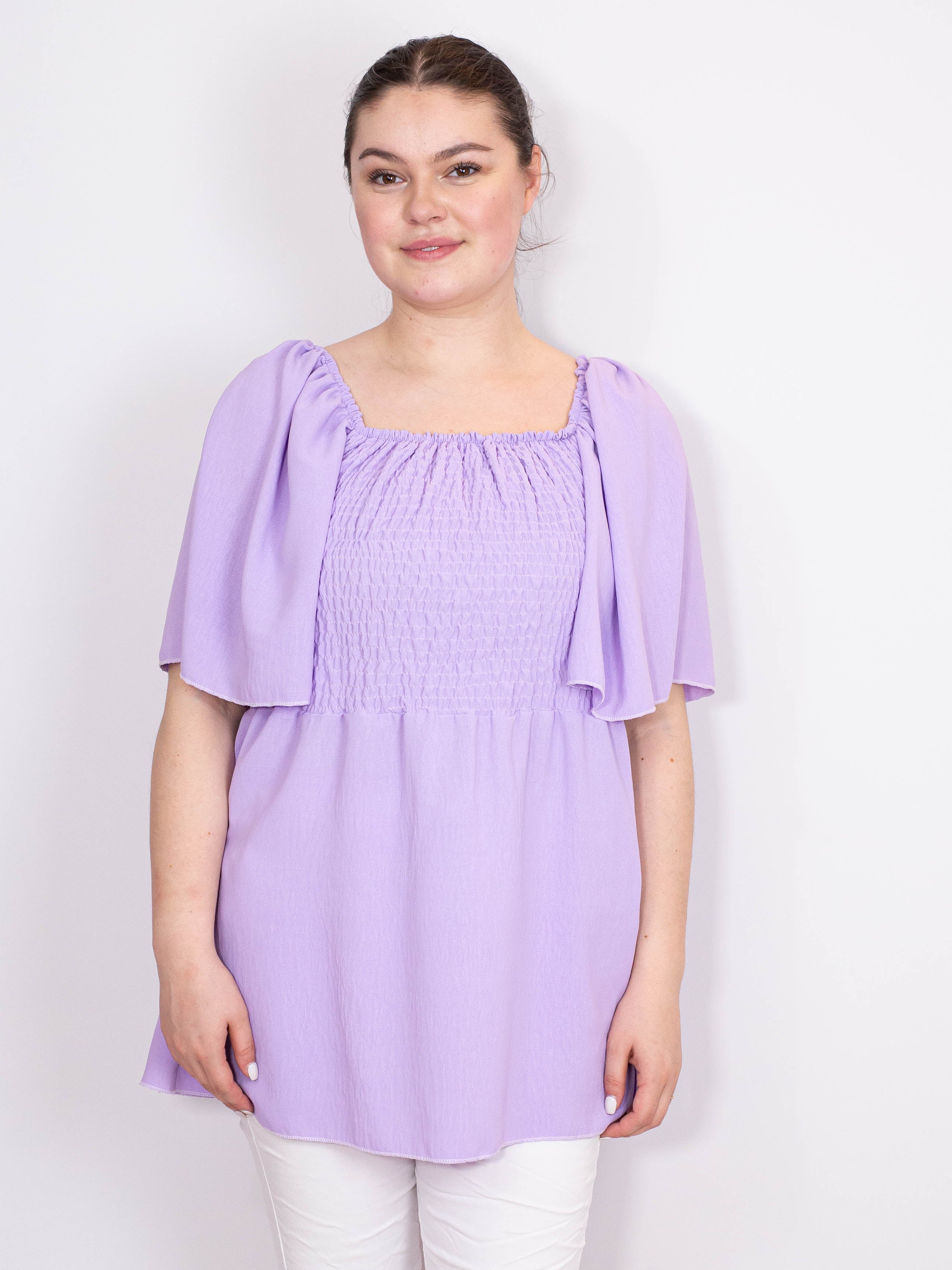 Smock bluse med vidde ærme - Brystmål 130cm