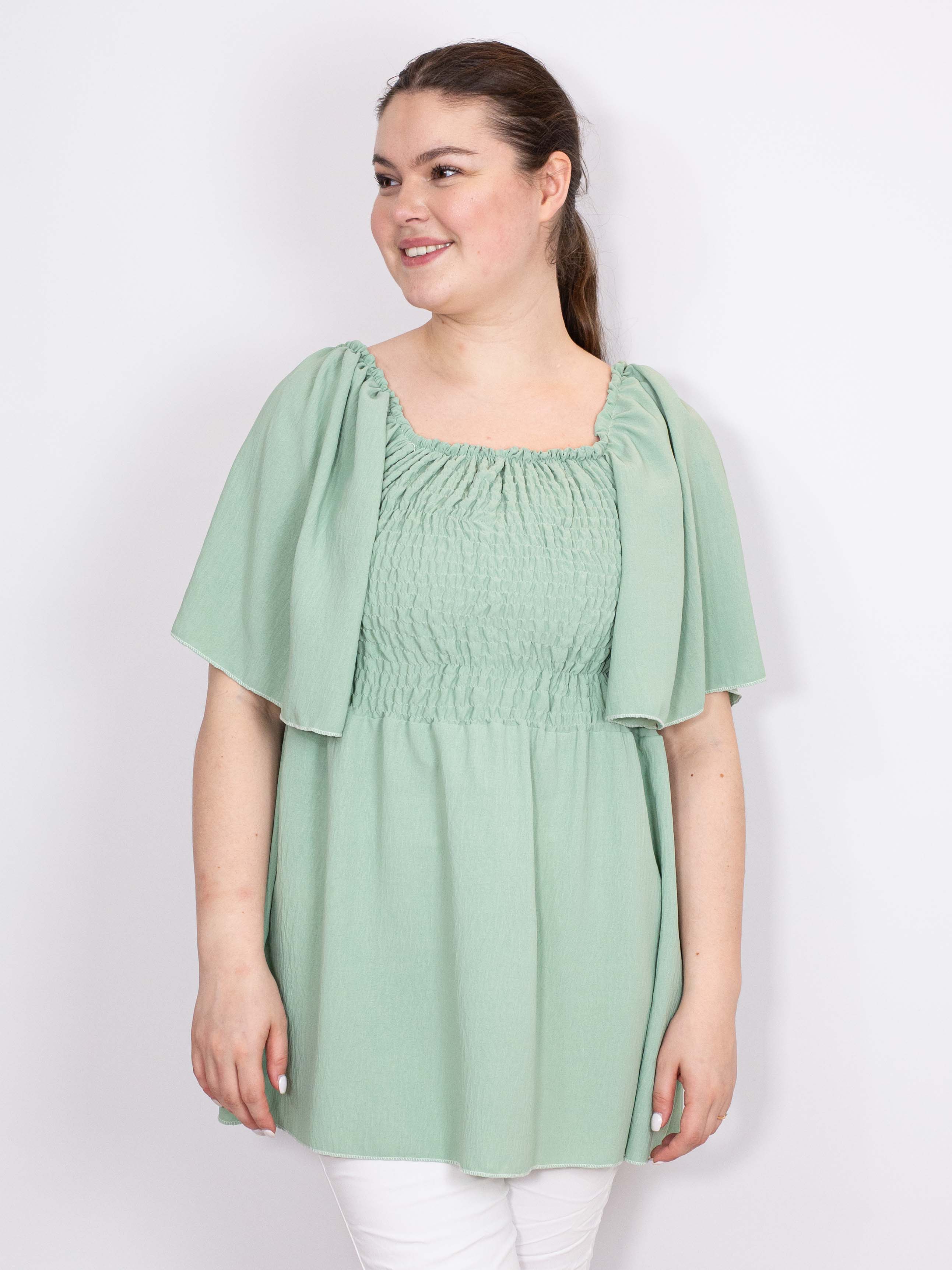 Smock bluse med vidde ærme - Brystmål 130cm