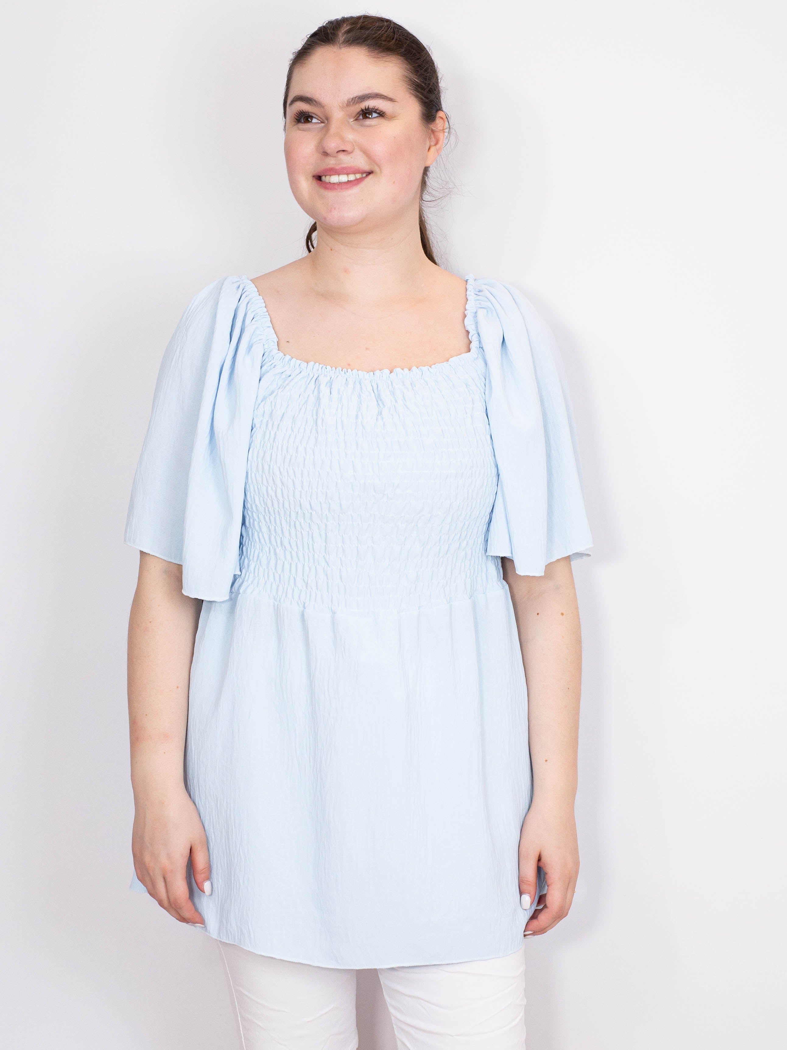 Smock bluse med vidde ærme - Brystmål 130cm