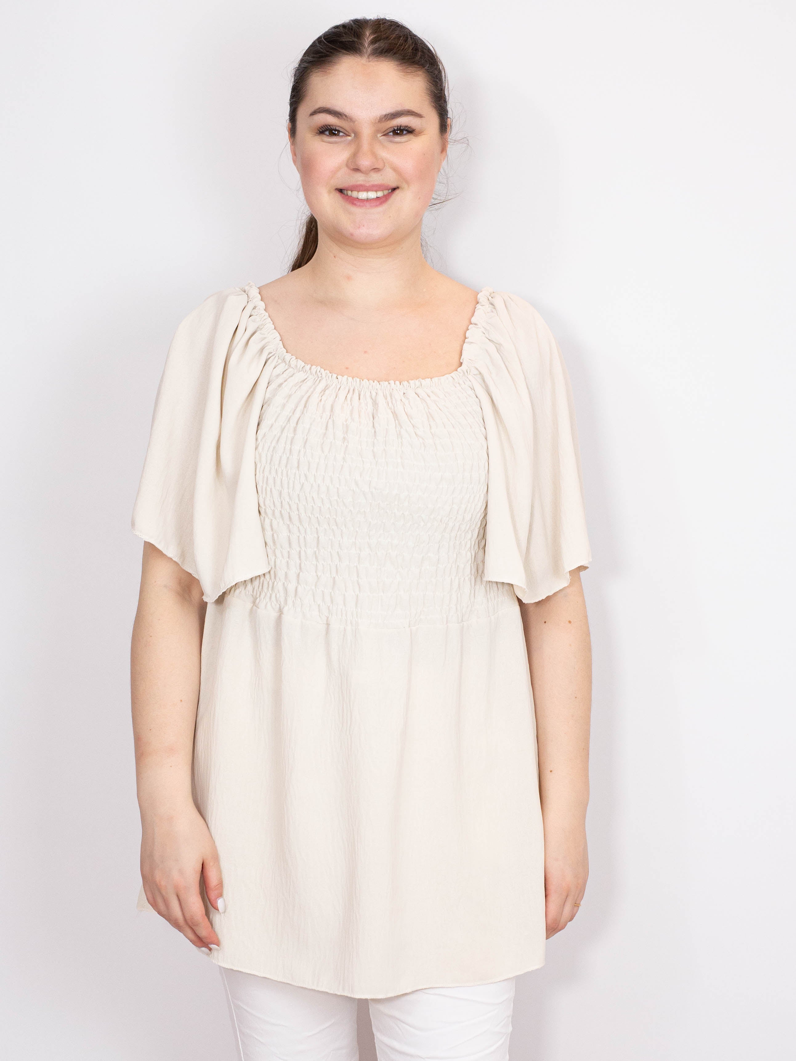 Smock bluse med vidde ærme - Brystmål 130cm