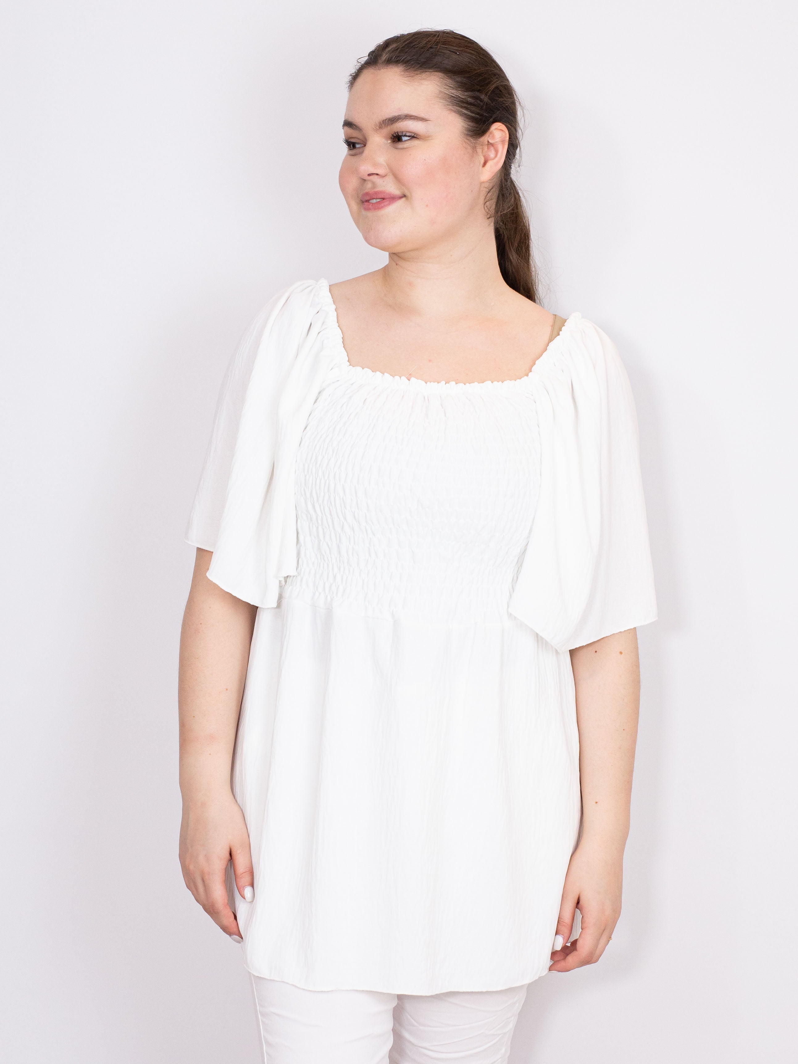 Smock bluse med vidde ærme - Brystmål 130cm