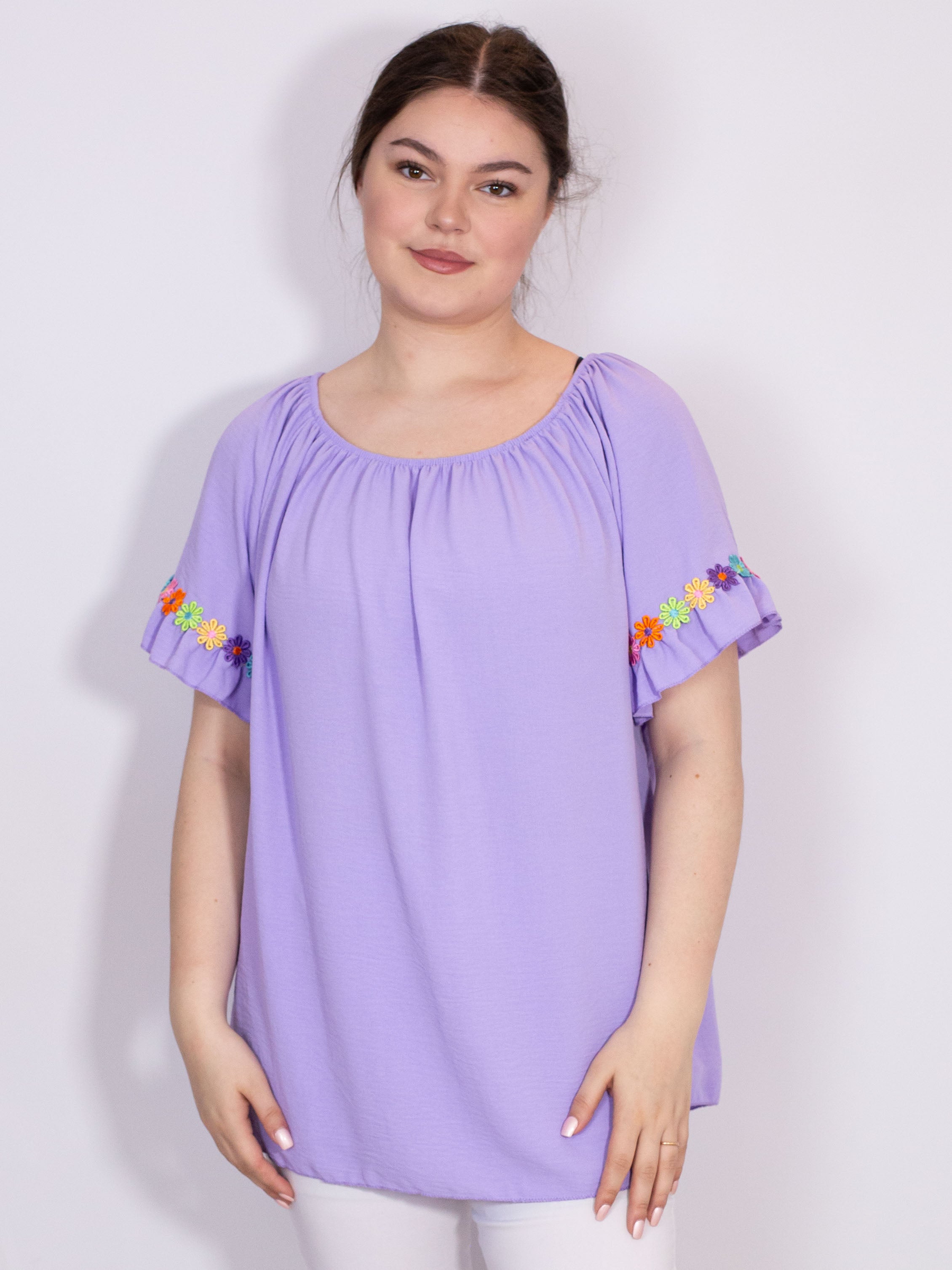 Bluse med multi blomster - Brystmål 130cm