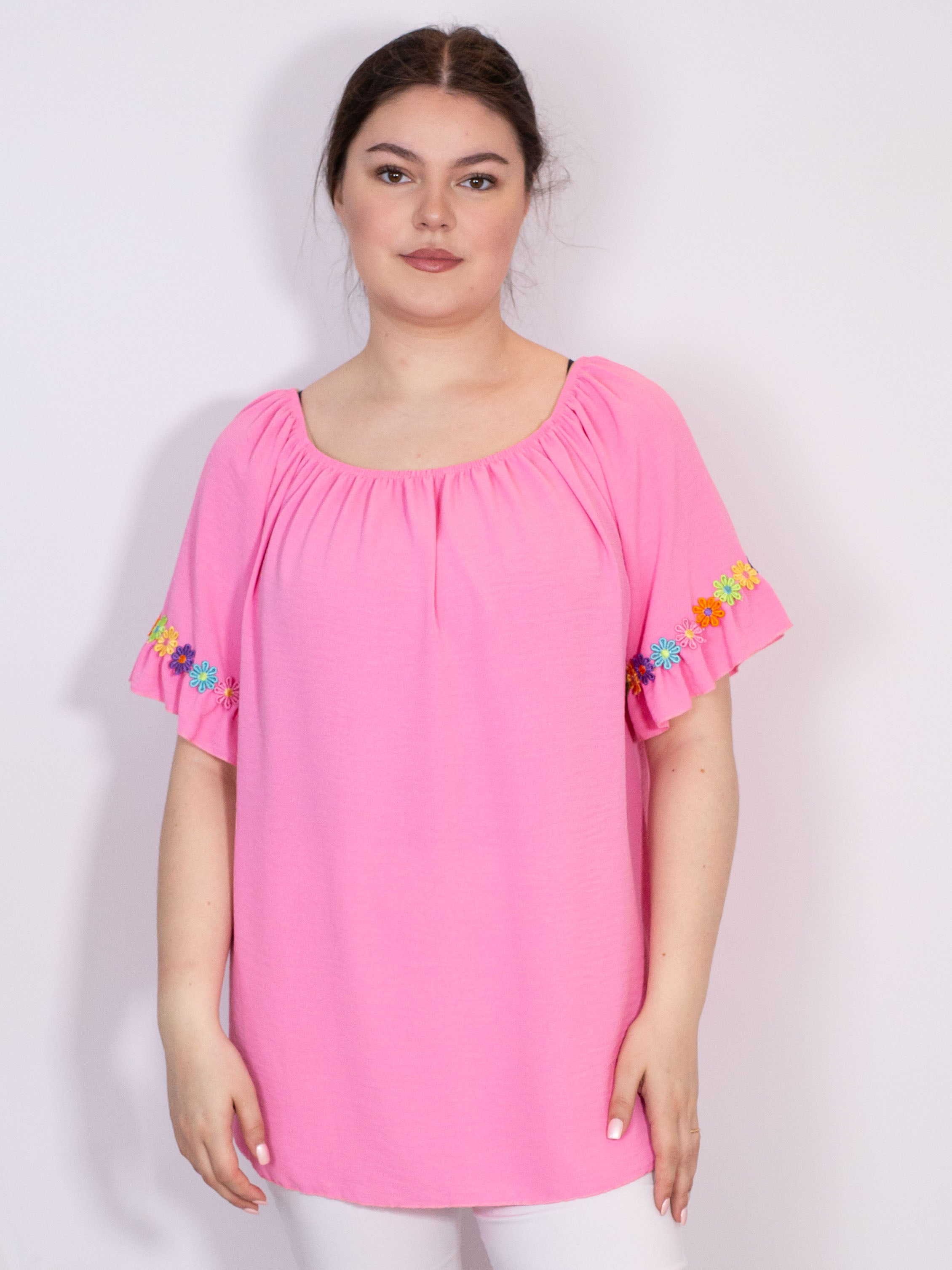 Bluse med multi blomster - Brystmål 130cm