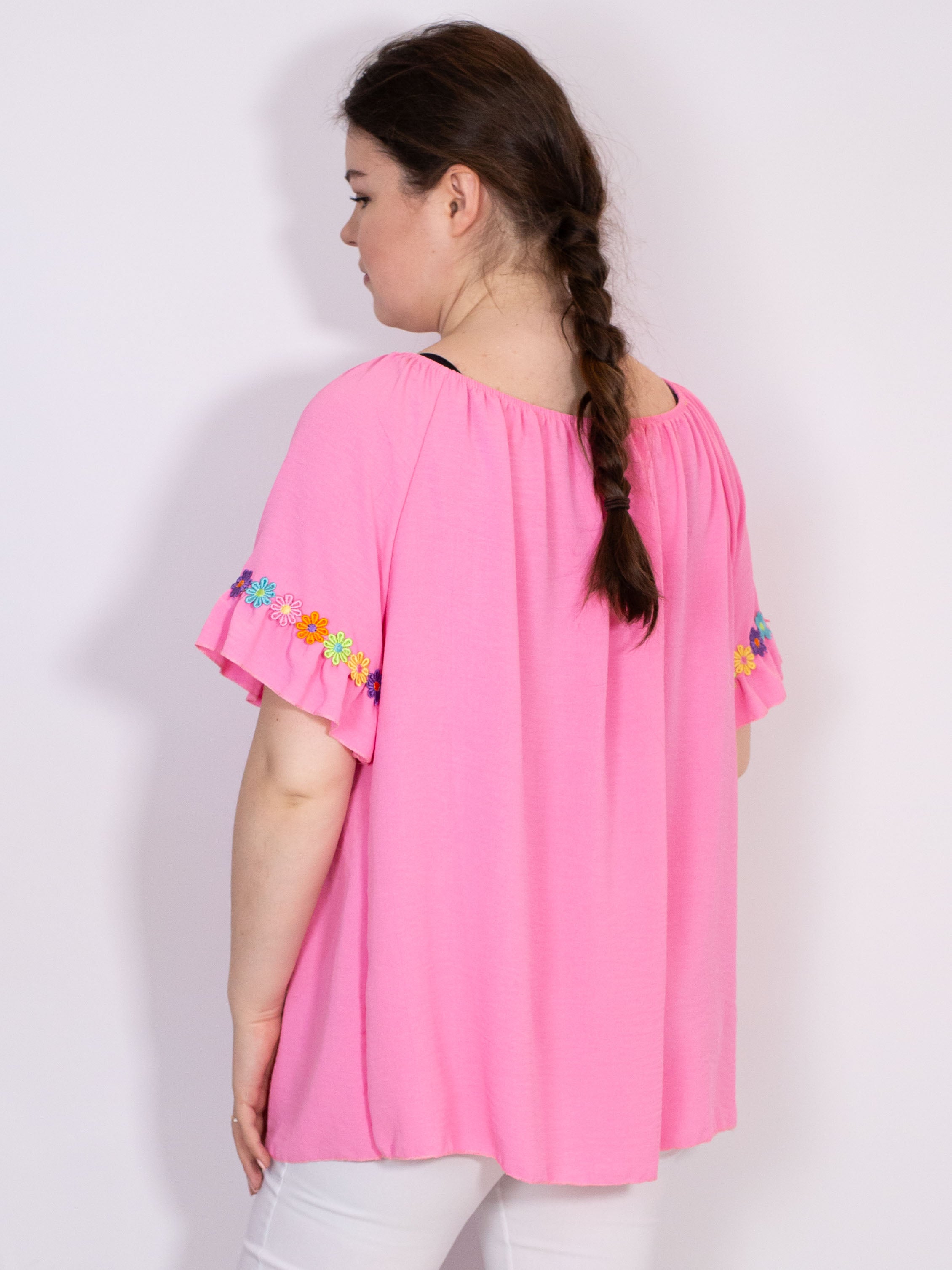 Bluse med multi blomster - Brystmål 130cm