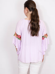 Bluse med blomster broderi - Brystmål 120cm