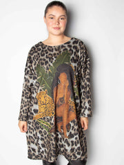 Leopard Strikkjole med tropisk print - ITSEP24