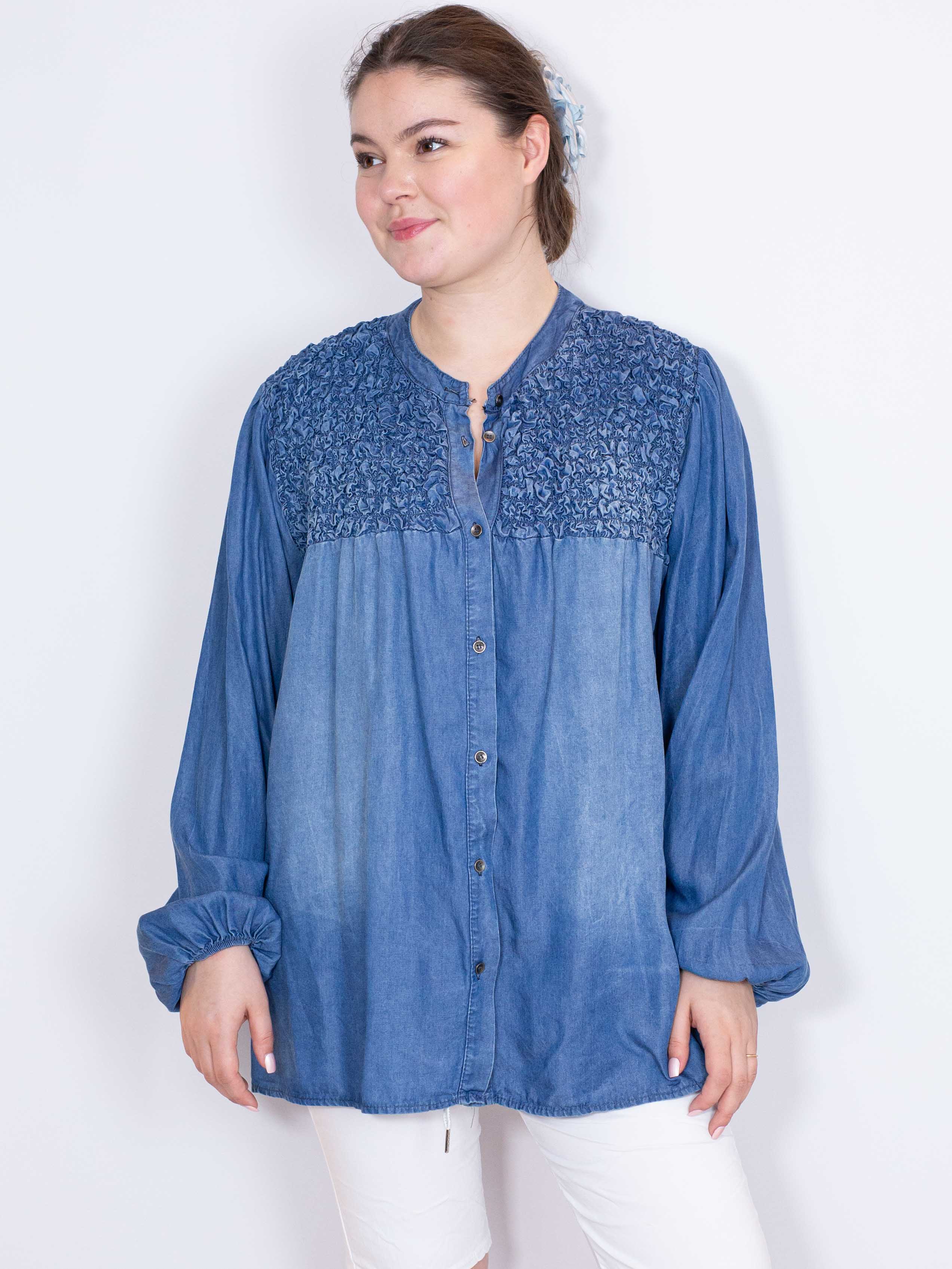 Smock denimlook skjorte - Str. 38-48