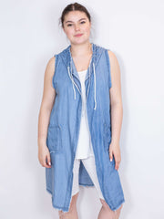 Denimlookvest med print - Str. 36-46