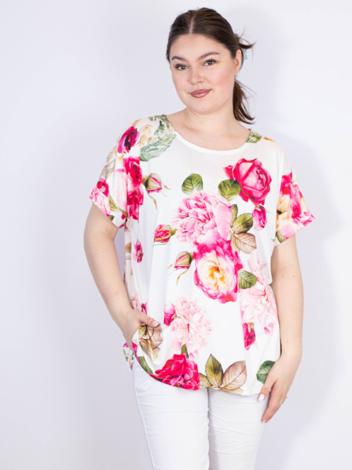 T-Shirt med rose print rosa